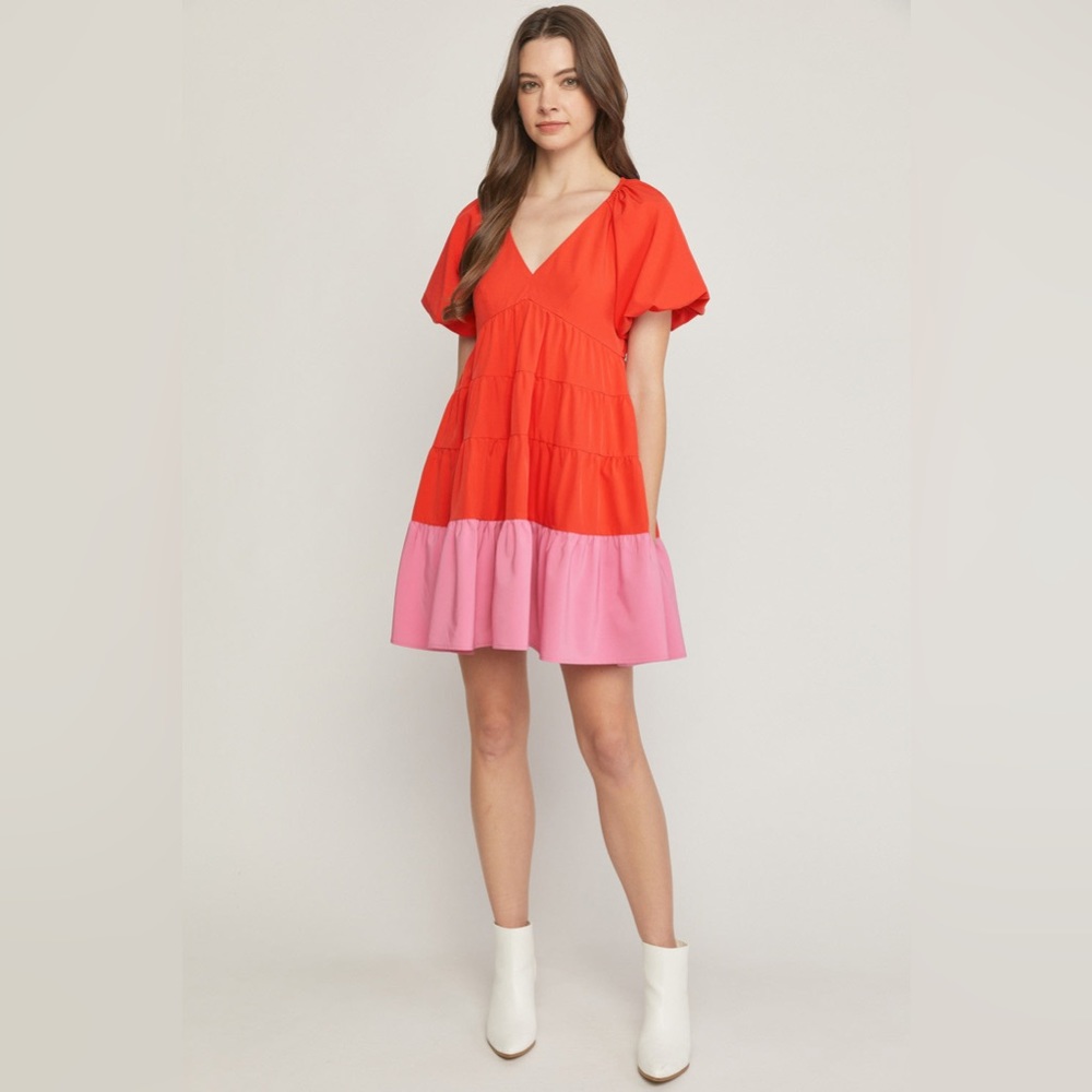 Entro Red and Pink Color Block dress